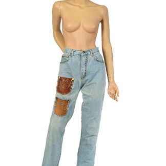 Jaren 80 vintage denim jeans met studs maat S 29