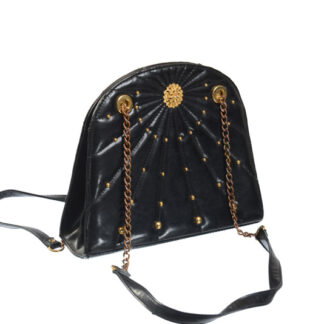 Zwarte vintage handtas met goudkleurige studs